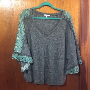 Gray Ruffle Sleeve V-neck Top